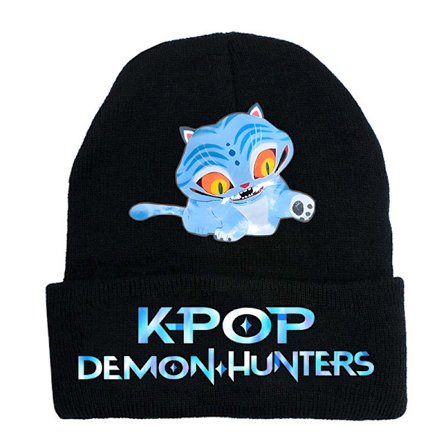 KPOP DEMON HUNTER omgivende strikket hue krøllet uldhue trykt beanie udendørs kold hue voksen Black-2