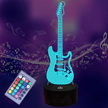Guitar Gave, Guitar 3D Natlys Illusion Lampe til Børn - 16 Farver Skiftende med Fjernbetjening, Musikelsker Gave fra 2 År