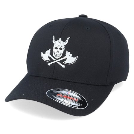 Vikings - Horned Helmet Skeleton Black Flexfit Flexfit Black Cap - @ Hatstore