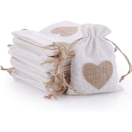 IC 30st Säckvävspåsar Påsar med dragsko och hjärtmönster för smycken Present Bröllop Dop Födelsedag Jul 10 * 14CM