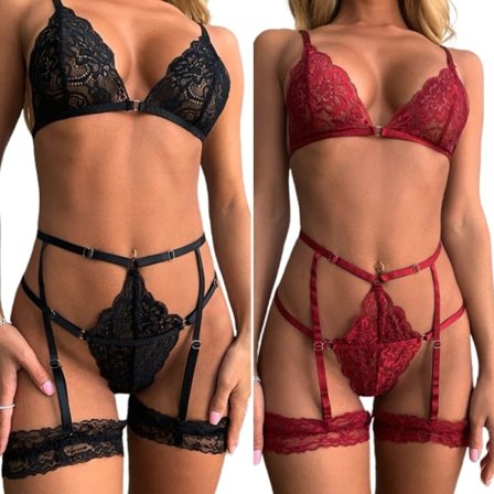 Dam Spets Sexiga Underkläder Strumpebandsstrumpor i ett stycke Babydoll Vinröd 2xl