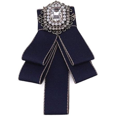 Forhåndsknyttet sløyfe med strassbrosje for kvinner og jenter, bryllup, fest, slips