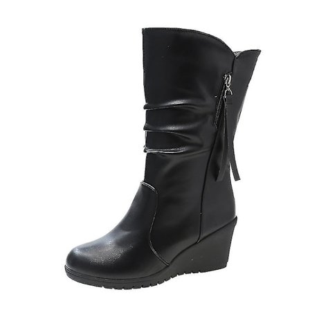 Naisten mustat puolipohkeenkorkuiset vetoketjulliset saappaat - monipuoliset, mukavat ja pehmeät naisten kengät jokapäiväiseen käyttöön, musta 