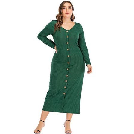 Kvinnors Casual Slim Fit V-hals Klänning med tryckknapp