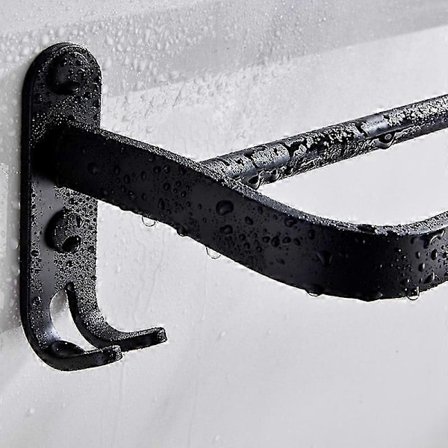60 cm Vægmonteret Sort Håndklædeholder Aluminium Dobbelt Stang Håndklædestang med Krog til Hjem Hotel Badeværelse S bs
