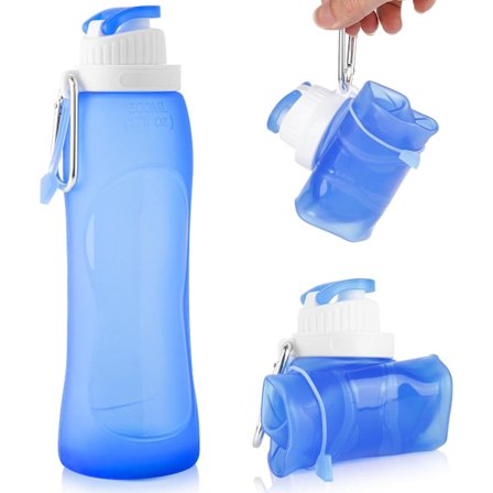 500 ml ultralätt, läckagesäker, bärbar, hopfällbar vattenflaska med karbinhake för löpning, vandring, cykling och klättring