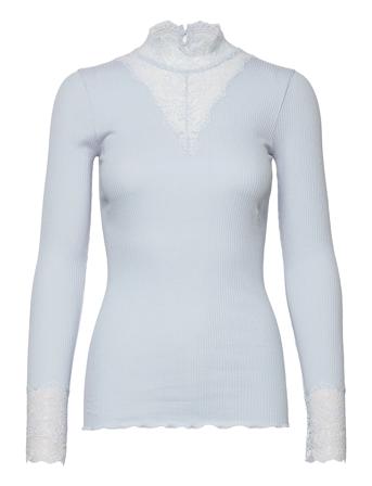 Organic T-Shirt Turtleneck W/Lace T-shirts & Tops Long-sleeved Sininen Rosemunde