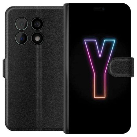 Kompatibelt Plånboksfodral till OnePlus OnePlus 10 Pro Minimalistisk neonbokstav Y i färgskiftande ljus mot svart bakgrund
