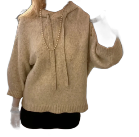 Beige stickad hoodie