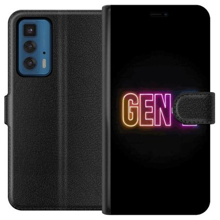 Yhteensopiva Lompakkokotelo Motorola Motorola Edge 20 Pro Neontext Gen Z värikkäässä valossa tummaa taustaa vasten modernissa digitaalisessa tyyli