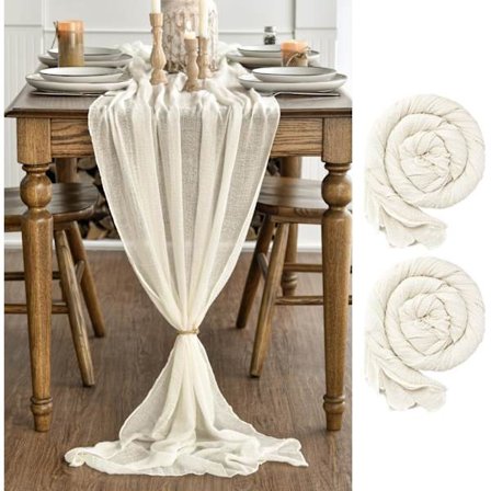 Bordløper i mesh, sett med 2, beige, boho, 90 x 300 cm, for bryllup, kjøkken, spisestue, helg, borddekorasjon for hjem og