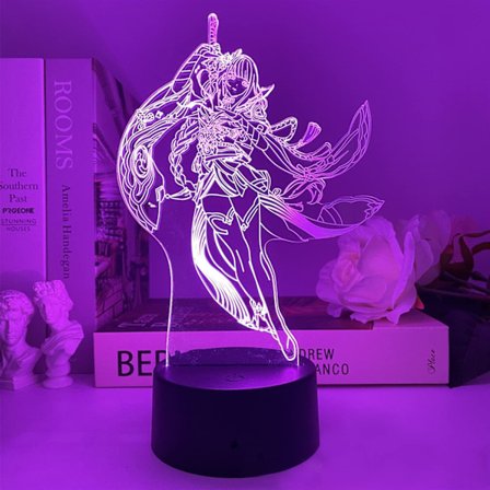 Natlamper Keqing Figur Anime Spil 3D LED Bordlampe til
