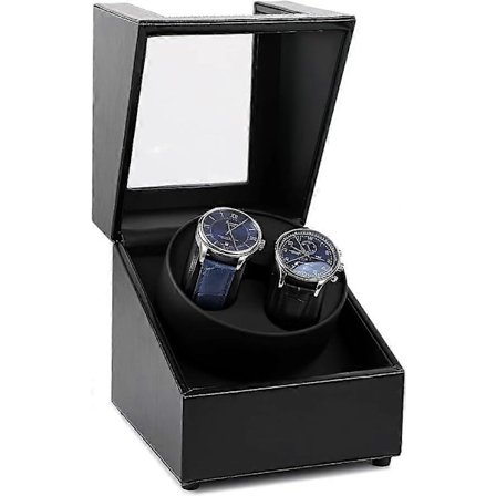 Seneste Dobbelt Watch Winder Boks, Lydløs Motor, Dobbelt Automatisk Ur Winder Rotations Opbevarings Display Boks til Automatiske Mekaniske Ure - Sort