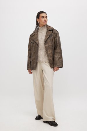 NA-KD Boho Pantalon en lin mélangé à taille mi-haute - Pantalons en lin - Beige - EU 32