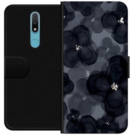 Yhteensopiva Lompakkokotelo Nokia Nokia 2.4 Abstrakti tummanvärisellä kukkakuviolla, jossa on elegantti ja dramaattinen tunnelma