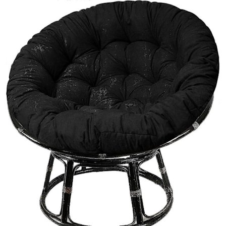 Papasan Stol Kudde, Tuftad Förtjockad Papasan Kudde, Dubbel Papasan Kudde med 8 Halkfria Band (1-delat Set) (Svart)