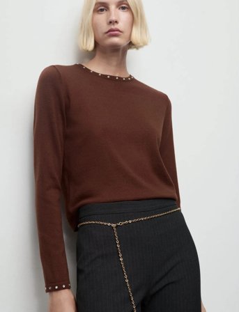 Mango Studded Knitted Sweater - Brown - S