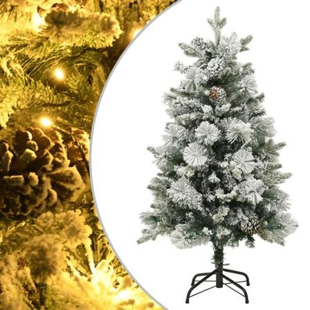 Vidaxl Plastgran Med Snö Ljusslinga Och Kottar 120 Cm Pvc&pe Grön