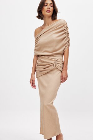 NA-KD Draped Midi Dress - Draperede kjoler - Beige - XS