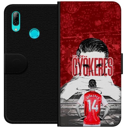 Kompatibelt Lommeboketui til Huawei P smart 2019 Rød dramatisk kollasjebilde med Viktor Gyökeres portrett og spillere fra bak på arenaen