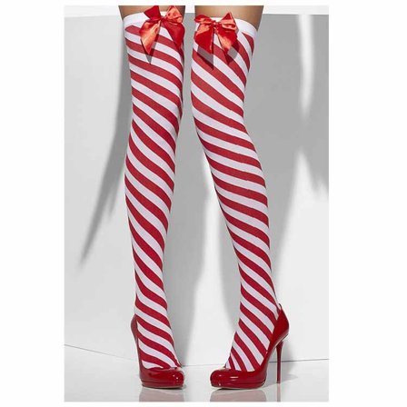 Stockings Röd/Vit Med Rosett