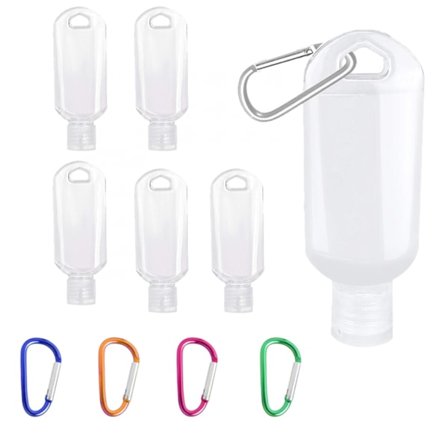5-delt sæt med 50 ml klare, bærbare rejseflasker med kroge, lækagesikre beholdere til håndsprit og toiletartikler til desinfektionsmiddel A