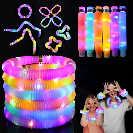 12-pack LED Pop Tubes Ljussensoriska Leksaker, Självlysande Fidget Sticks för Barnkalas, Klassrum, Julstrumpa, Autism Motoriska Färdigheter