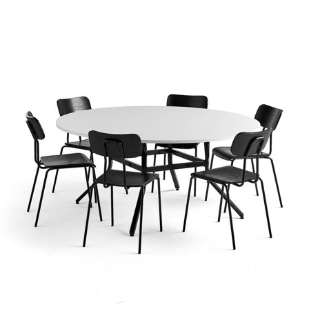 Furniture set VARIOUS + RENO, 1 table and 6 black chairs