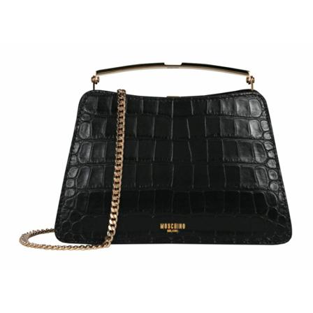 Moschino Croc-Embossed Leather Shoulder Tas , Zwart , Dames , Maat: ONE Size