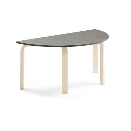 Tisch ELTON halbrund, 1200x600x530 mm, Linoleum dunkelgrau, Birke