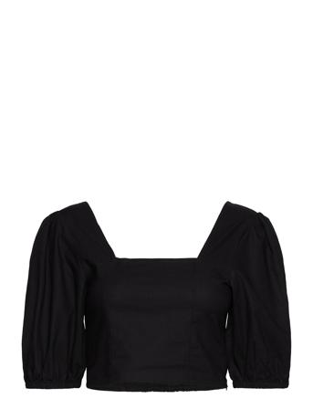Shelba Cropped Linen Blouse 4 Black Minus