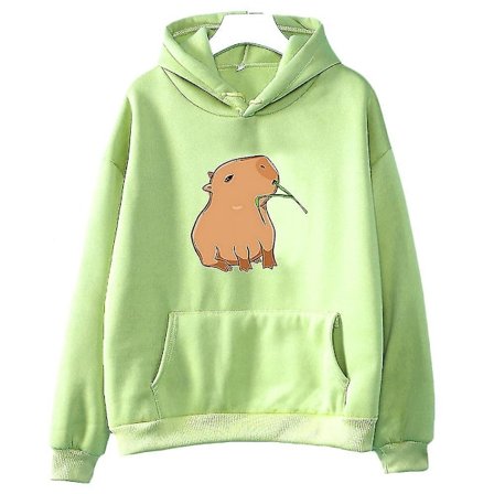 Funny Capybara Print Hoodie Women/men Kawaii Cartoon Tops Sweatshirt For Girls Unisex Fashion Harajuku Graphic Hooded Pullovers-G .i light-green