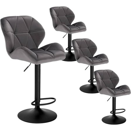 Rootz baarituoli - Säädettävä työtuoli - Kääntyvä baarituoli - Ergonominen muotoilu - Kestävä sametti - Tyylikäs metallirunko - 94cm-116cm x 50cm x 40