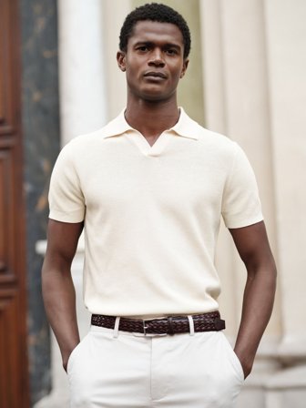 John Henric Men's Cream White Textured Cotton Polo Size M