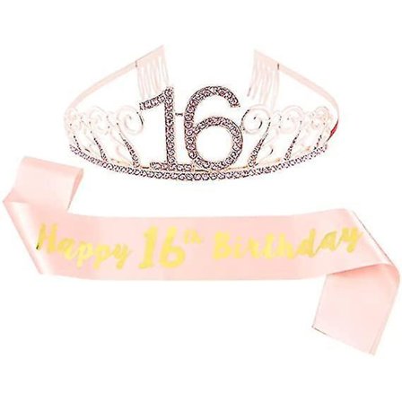 Fødselsdagskrone Dekorasjonssett Jente Sash Krystall Tiara