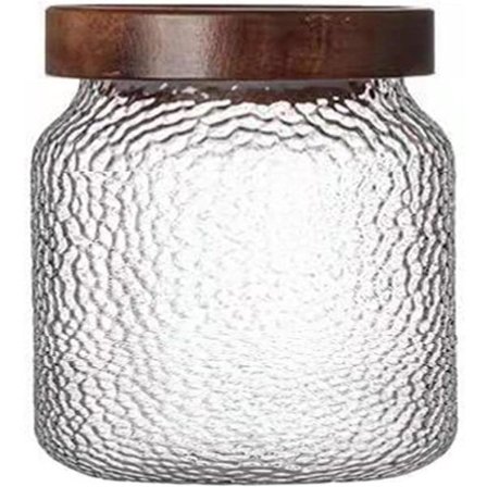 Glasburk med trälock, matförvaringsbehållare med trälock för mat, kaffebönor, spannmål (400 ml)