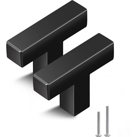 10-pak T-formede firkantede sorte skabshåndtag med ét hul, håndtag til skabe, garderobe, badeværelse, kommodeskuffeknopper, mat sort