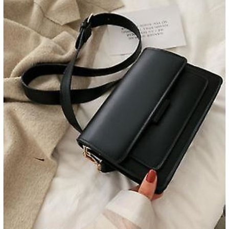 PU læder pige lille firkantet taske letvægts skuldertaske Fashion dame skuldertaske (sort)