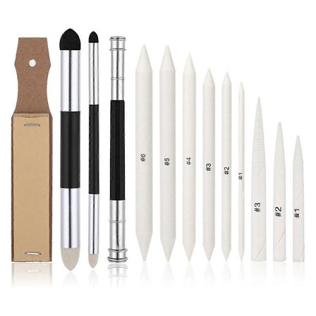 13 stk. blandingsstub, kunstblendere med blandingssvampepenne og sandpapir blyantspidser blandingspinde til tegning[D]