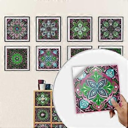 10 stk. køkkenfliseklistermærker, selvklæbende flisevægklistermærker, badeværelsesklistermærker, vægdekoration, PVC, vandtæt, etnisk retrostil (10x10 