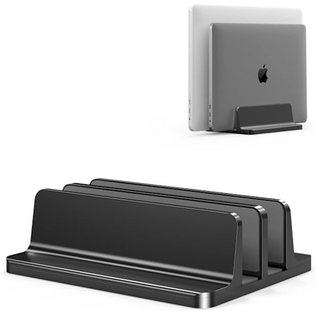 Vertikal bærbar computer stand - SPACEMax justerbar GRIPLock Anti-Tip silikone 4 slots aluminium skrivebordsstativ - dobbelt dock stand - 2 