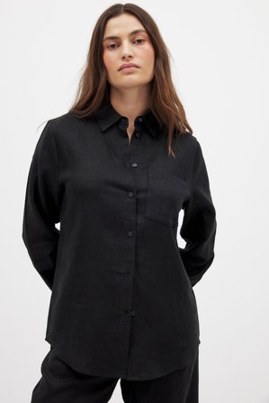 NA-KD Linen Shirt - Tøj i linen - Sort - EU 32