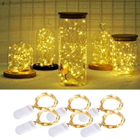 6-pack 1m mini-LED-valonsilmukan akkukäyttöinen keltainen