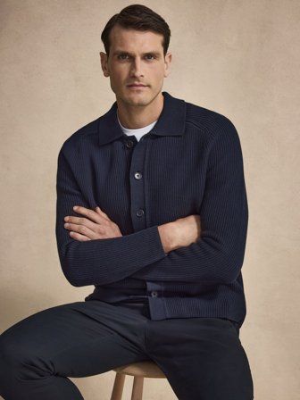 John Henric Men's Marineblaue Baumwoll-Strickjacke Size L