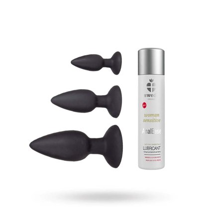 Vuxen: SUSTAINABLE PLEASURE SILICONE BUTTPLUG TRAINER KIT & SWEDE SENSITIVE ANALEASE GLIDECREME 120 ML