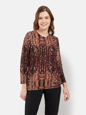 SIGNATURE - 3/4 Ærmet T-shirt - Brun Mix - Mønstret