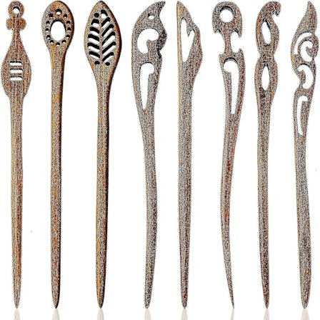 /EA/ Hårnålar i trä i japansk stil, set om 8