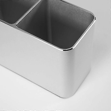 Silverfärgad 2-håls fyrkantig pennhållare i metall, pennhållare i aluminium, stabil pennhållare i modern design, halkskyddsbehandling i botten - För 
