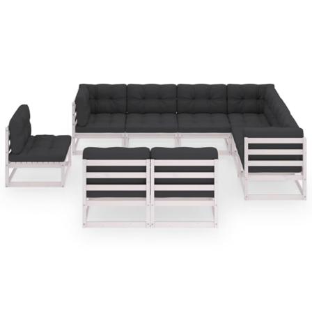 Vidaxl Loungegrupp Med Dynor 9 Delar Vit Massiv Furu Vit