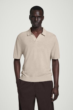 COS Men's Knitted Linen Polo Shirt in Beige